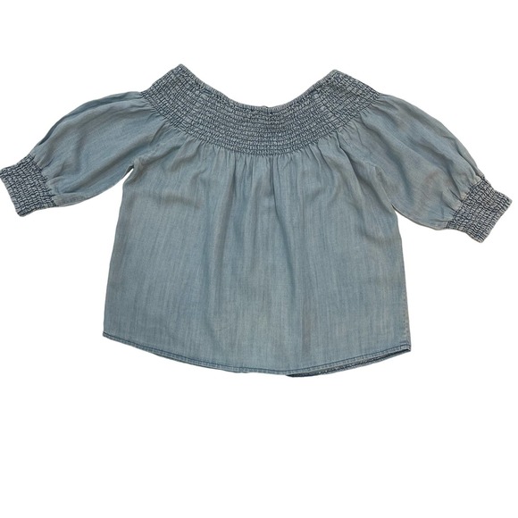 Miss Me Off the shoulder Blue denim Blouse Size Small - Picture 5 of 9